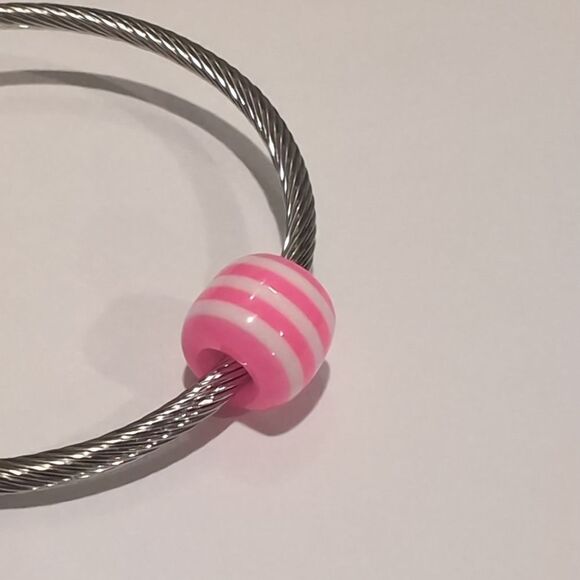 Pink and‎ White Striped Charm for Pandora Style Bracelet - Picture 4 of 4